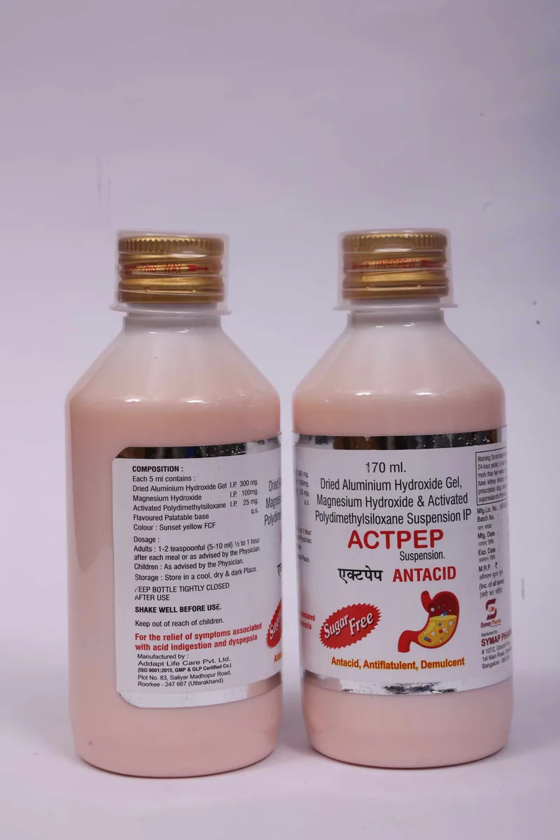Actpep Susp(Sugar Free) – Dried Aluminium Hydroxide 300mg + Magnesium Hydroxide 100mg + Activated Polydimethylsiloxane 25mg