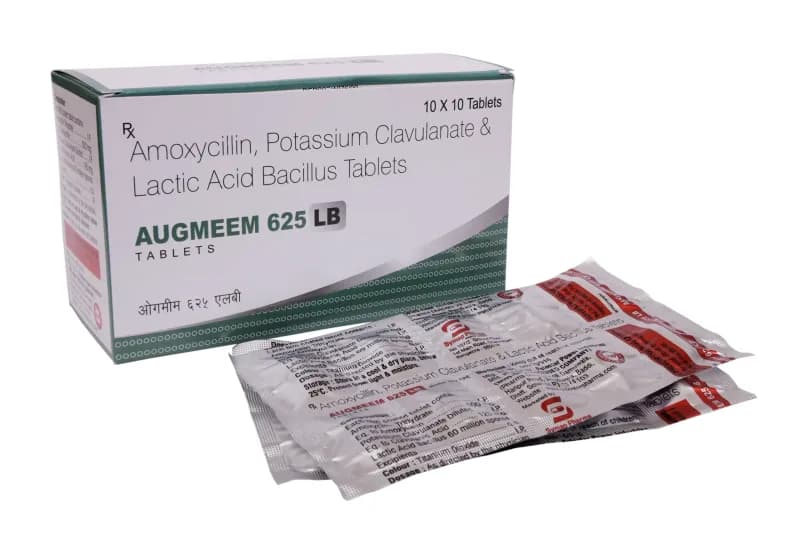 Augmeem 625 tab – Amoxycillin Trihydrate 500mg + Clavulanic Acid 125mg + Lactic Acid 60millions spores