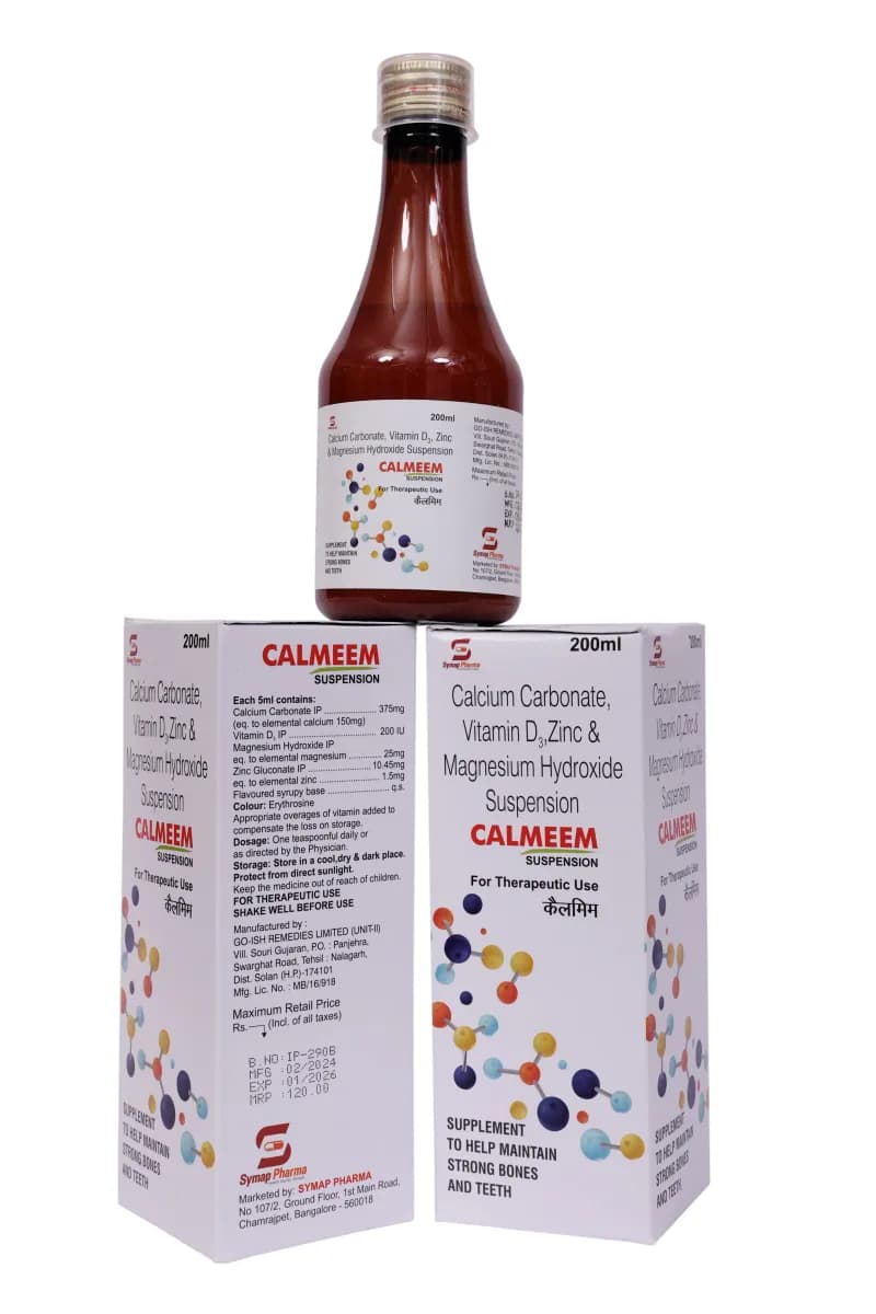 Calmeem Syp – Calcium Carbonate 375mg+Vitamin D3 200 1.U+ Magnesium Hydroxide 25mg + Zinc 1.5mg