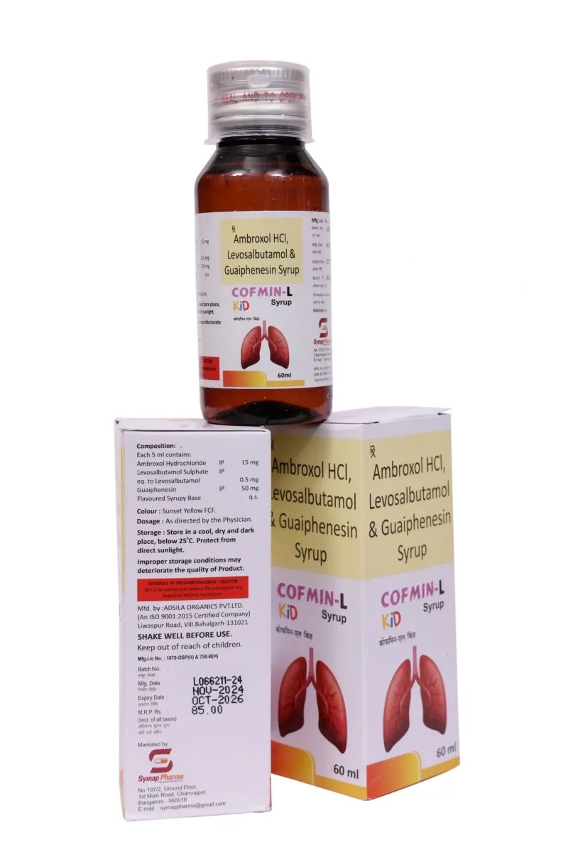 Cofmin L Kid Syp – Ambroxol Hydrochloride 15mg + Levosalbutamol Sulphate 0.5mg + Guiaphenesin 50mg