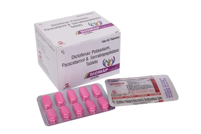 Diomap Tab – Diclofenac 50mg + Serratiopeptidase 10mg + Paracetamol 325mg