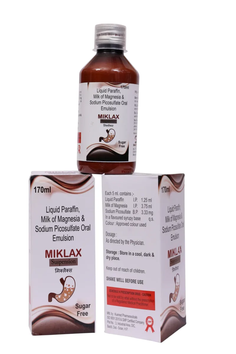 Miklax Susp – Liquid Paraffin I.P 1.25ml + Milk of Magnesia I.P 3.75ml + Sodium Picosulfate B.P 3.33mg