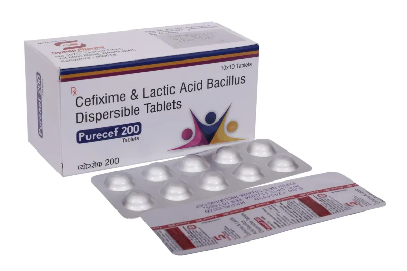 Purecef 200 Tab – Cefixime 200mg + Lactic Acid Bacillus 60million Spores