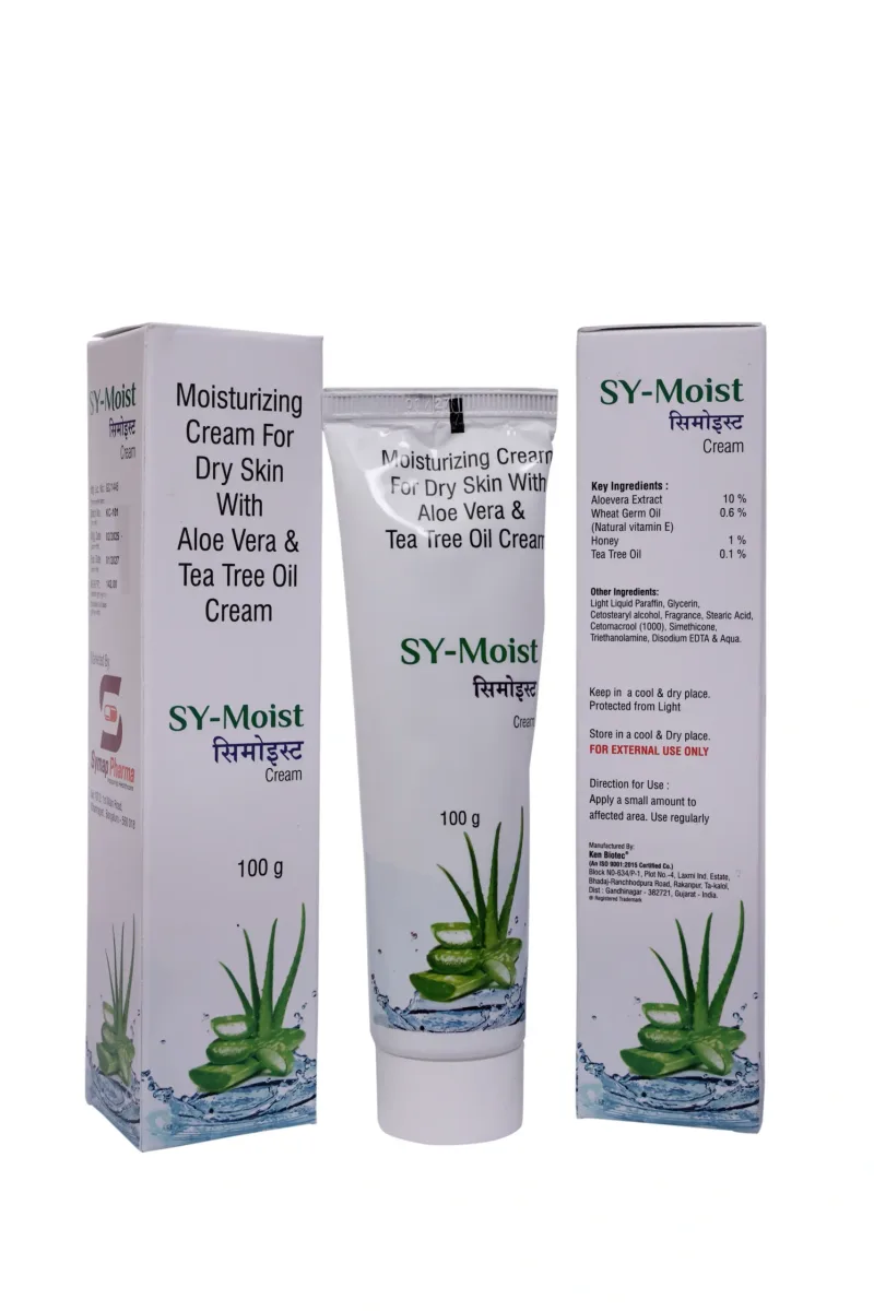 Sy-Moist Cream – Aloevera Extract 10%+Wheat Germ Oil 0.6%+Honey 1%+Tea Tree Oil 0.1%